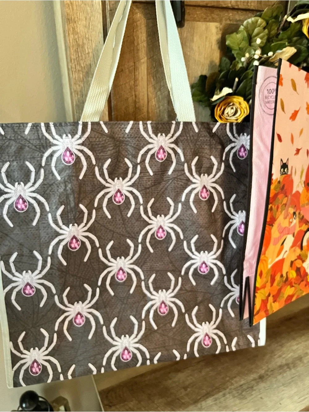 NWOT Fall Reusable Totes Bag - Pink and Orange 3 included
